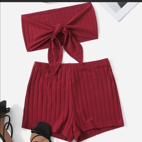 Tie front tube top & biker shorts set
